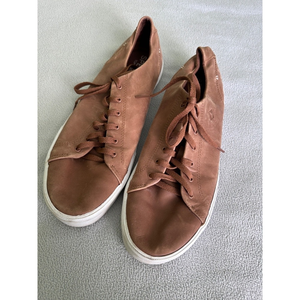 Sperry Leather Sneaker Mens 13 Striper Cognac Brown Top Sider Lace Up STS17717